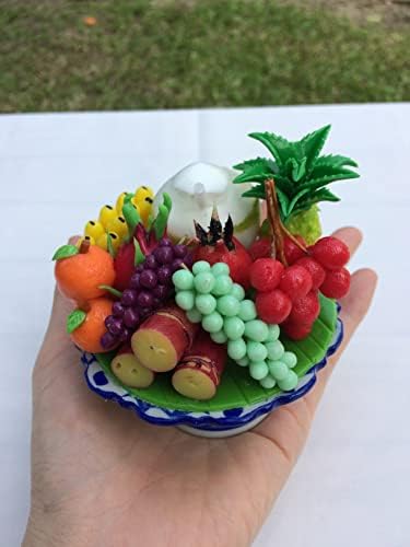Artificial Fruit Bowl with Ceramic Pedestal Tray 3 Inches