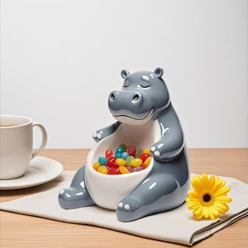 WAIT FLY Ceramic Hippo Candy Dish Snack Bowl Cookie Dish Jewelry Tray Candle Holder Grey