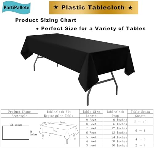 3-Pack Premium Plastic Black Tablecloth for Party Events