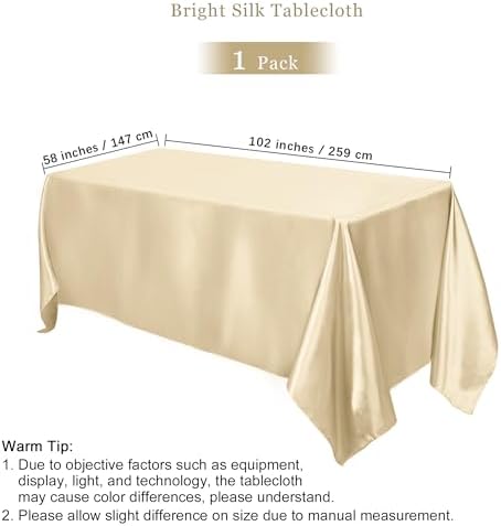 TURSTIN Champagne Satin Tablecloth 102 x 58 Inch Overlay Decor