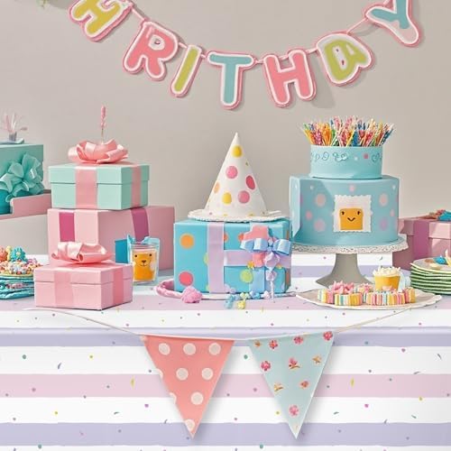 2 Pack Ice Cream Tablecloth Party Decorations 54 x 108 Inch