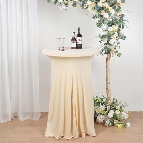 Efavormart Beige Round Spandex Cocktail Table Cover