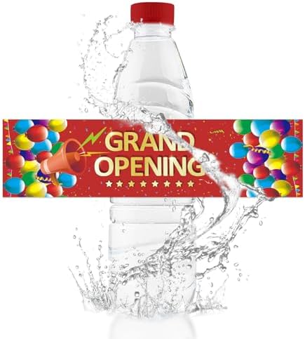 50Pcs Grand Opening Water Bottle Labels Red Waterproof Stickers for Ceremony Favors