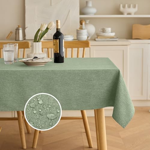 Sage Green Rectangle Waterproof Tablecloth for 4-6 Seats