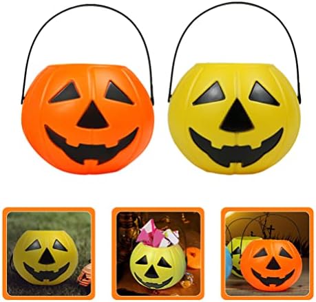 VOSAREA 2pcs Pumpkin Bucket Halloween Candy Buckets with Handles for Party Supplies