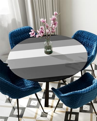 Black White Stripe Round Waterproof Table Cover Fitted Tablecloth