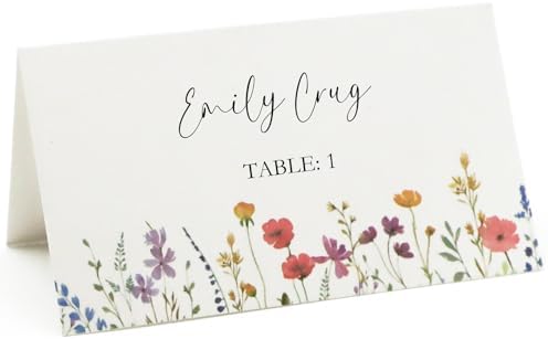Wildflower Place Cards for Wedding Seating Set of 50