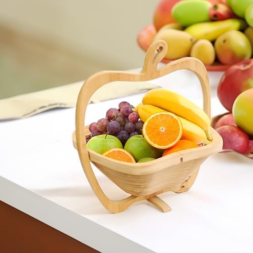 RoyalHouse Bamboo Foldable Fruit Bowl Apple Shape