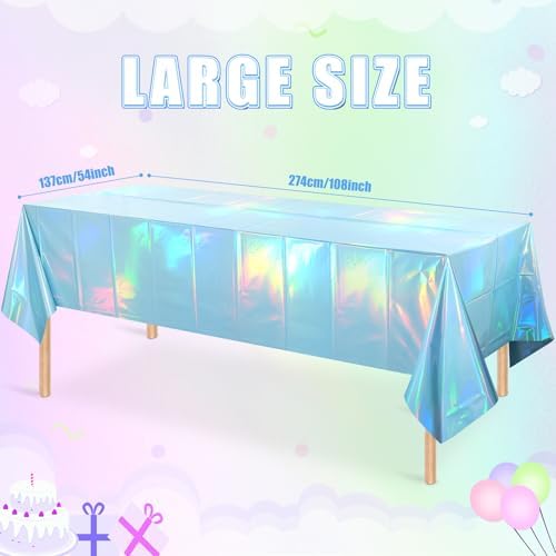 3 Pack Iridescent Light Blue Tablecloths for Parties