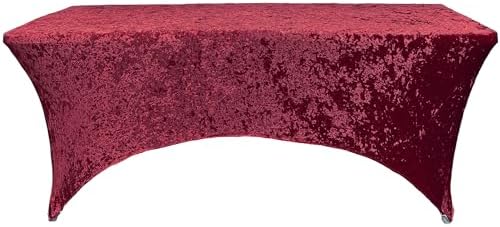 8 Ft Rectangular Velvet Spandex Tablecloth - Burgundy