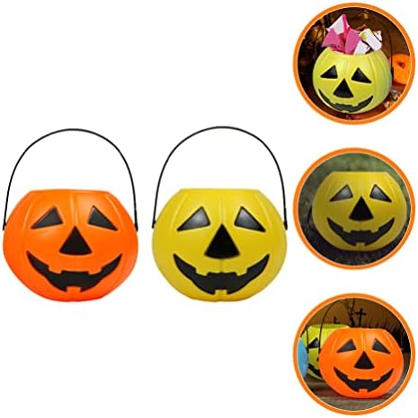 VOSAREA 2pcs Pumpkin Bucket Halloween Candy Buckets with Handles for Party Supplies