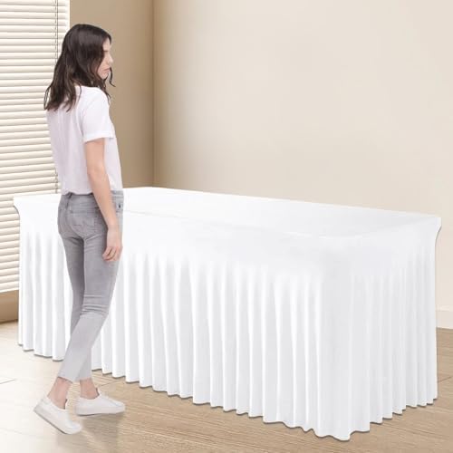 Tohetsuzp White Table Skirts for 6ft Tables 3Pack
