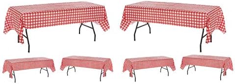 Oojami 6-Pack Red White Checkered Plastic Tablecloths