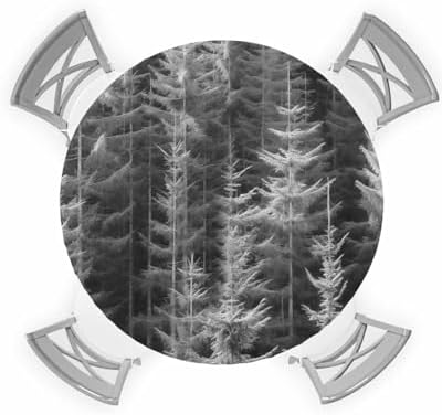 ZOE GARDEN Grey Tree Round Waterproof Tablecloth