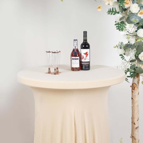 Efavormart Beige Round Spandex Cocktail Table Cover