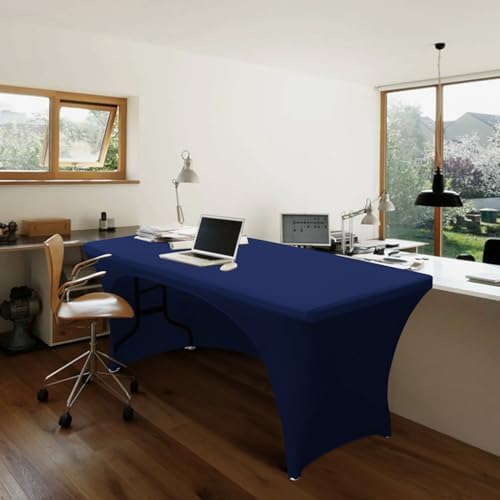 ABCCANOPY 6 ft Navy Blue Spandex Table Cover Open Back Fitted Tablecloth Stretch Washable Table Topper
