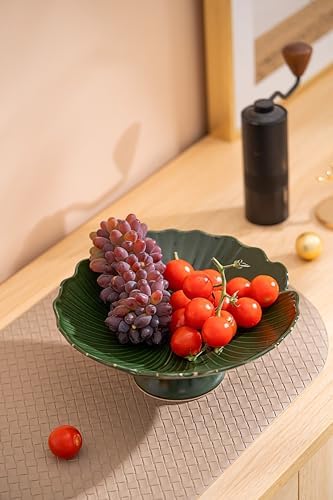 Green Ceramic Fruit Bowl with Lucky Clover Design 85 Inch