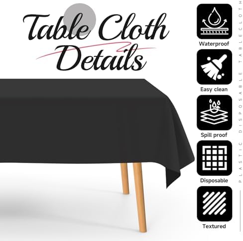 10 Pack Black Plastic Tablecloths for Rectangle Tables 54x108 Inch