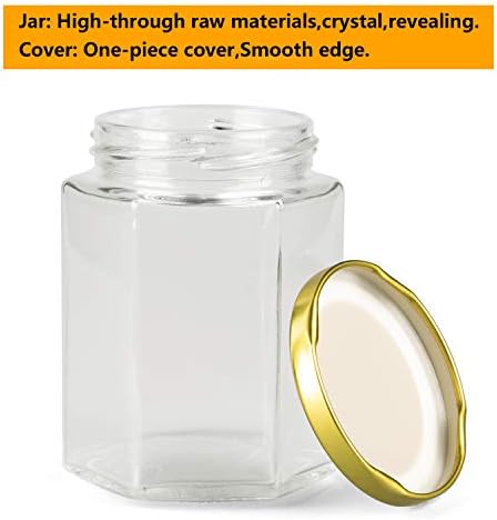 Encheng 10 Oz Hexagon Jars with Golden Lids 20 Pack