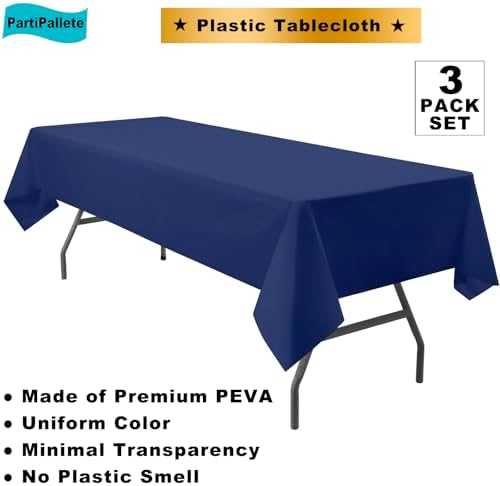 3-Pack Premium Plastic Navy Blue Tablecloths 54x108 Inch for Parties