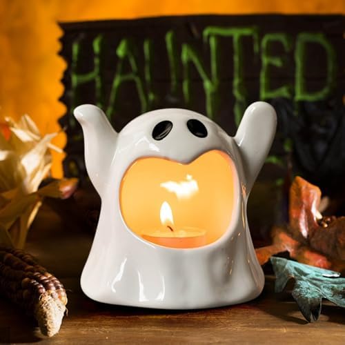 Ceramic Halloween Candy Bowl Ghost Candle Holder - 2pcs