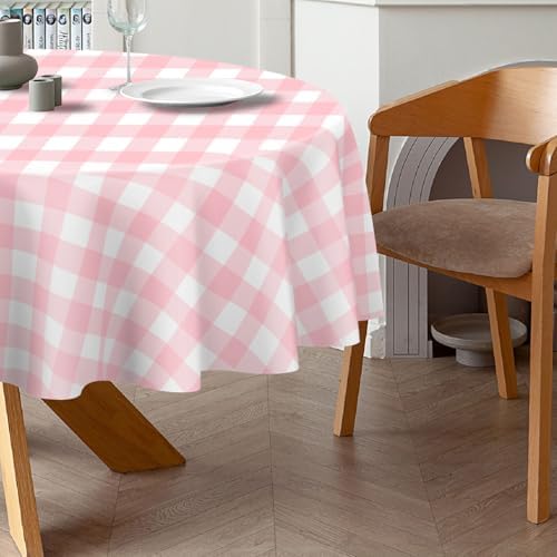 QIKSION Pink Gingham Tablecloth 2 Pack 84 Inch Disposable for Parties