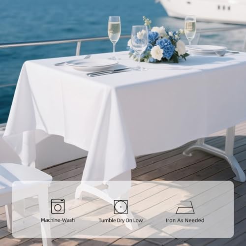Wigenius 2 Pack White Polyester Tablecloths for 6ft Tables 60x102 Inch