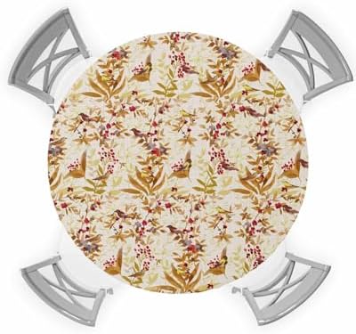 Retro Leaves Round Waterproof Table Cover for Indoor Outdoor Use