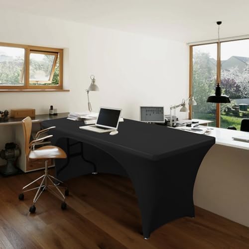 ABCCANOPY Spandex Open Back Table Cover 8ft Black Fitted Tablecloth Stretch Spandex Table Topper