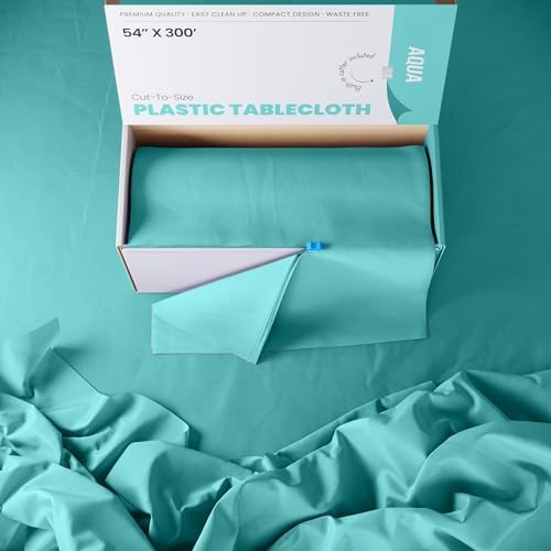 Exquisite Party Solids Aqua Plastic Table Cover Roll
