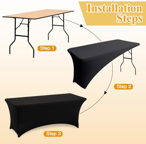 Ledido 6FT Black Tablecloth 2 Pack Stretch Fitted