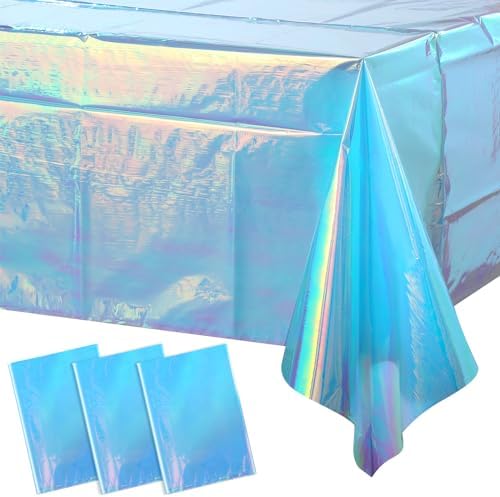 FunnyPars 3 Pack Iridescent Blue Tablecloths