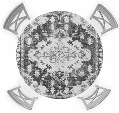 Gray Southwest Round Waterproof Table Cover Fitted Tablecloth