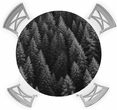 Foggy Forest Round Waterproof Table Cover - Grey Trees Minimalist Design