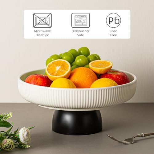 Ceramic Fruit Bowl 11-Inch White Tray with Black Base