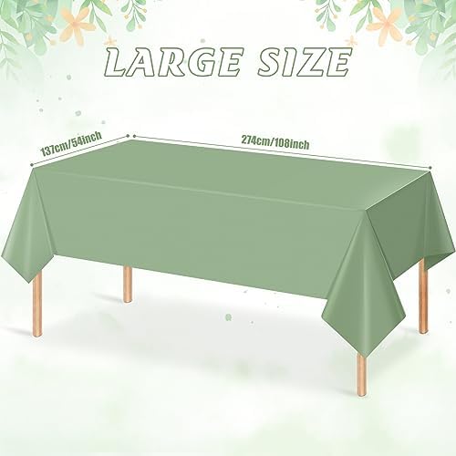6 Pack Sage Green Plastic Tablecloths for Rectangle Tables