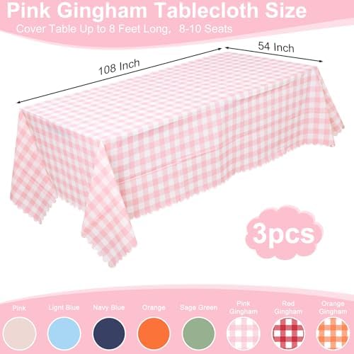 3 Pack Pink Gingham Tablecloths for Parties