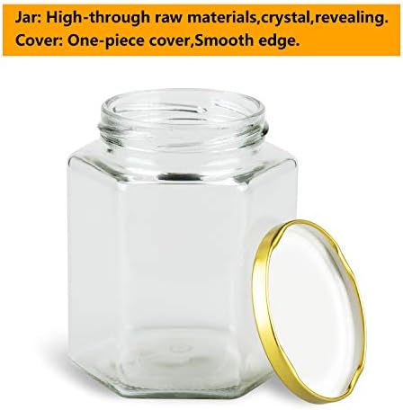 Encheng 16 oz Clear Hexagon Jars with Golden Lids 12 Pack