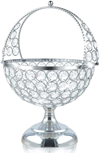 Crystal Candy Bowl Holder Decorative Fruit Bowl Stand Flower Basket Ornament Table Centerpiece Silver