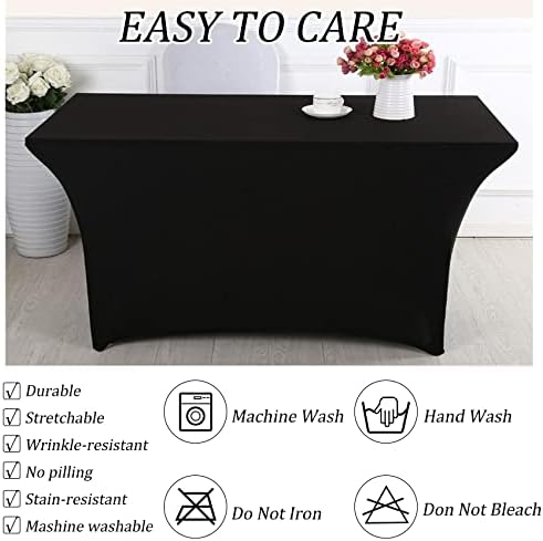 4 Pack 6 Foot Black Spandex Table Cloth for Folding Tables