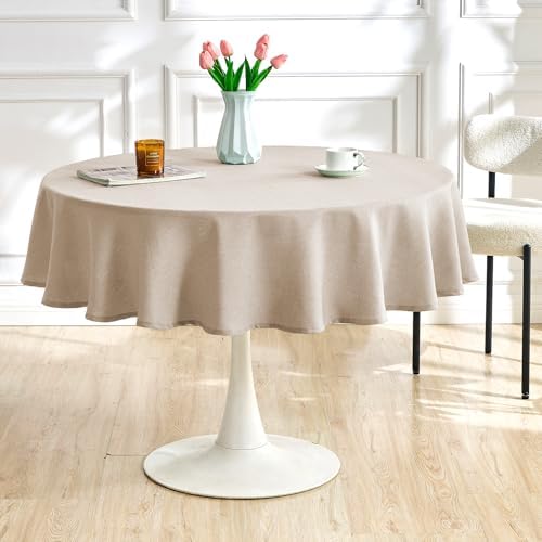 Textured Linen 54 Inch Round Tablecloth Waterproof Spill-Proof