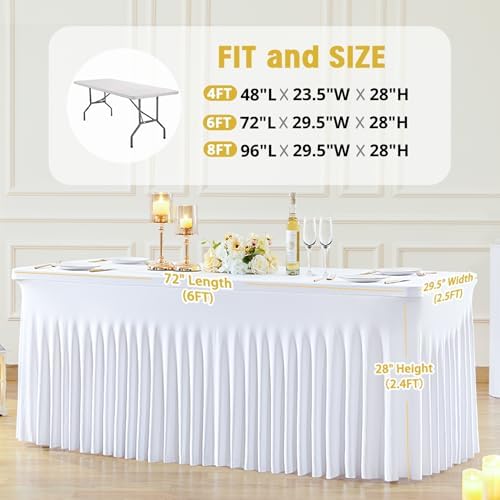 Besutolife 6ft White Tablecloth Rectangle Spandex 2PCS Table Skirt