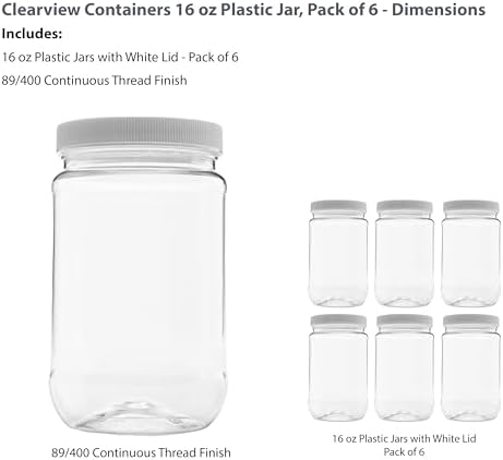 Plastic Storage Jars with Leak Proof Lids 16oz 6 Pack