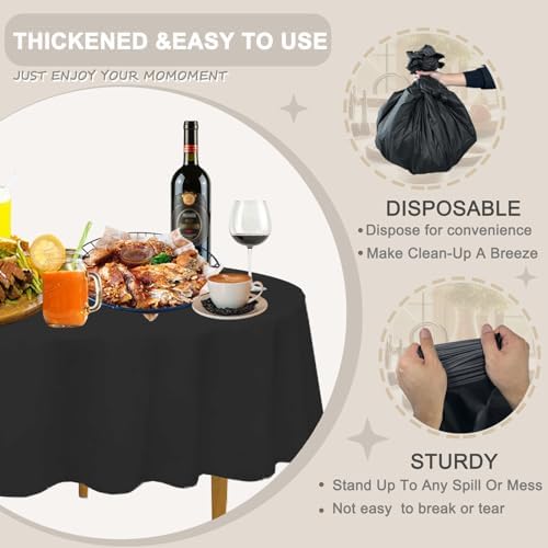 DZ 84 Inch Black Round Tablecloth 6 Pack Disposable