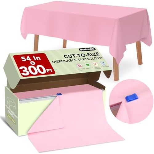 54 in X 300 FT Pink Plastic Table Cover Roll with Slide Cutter