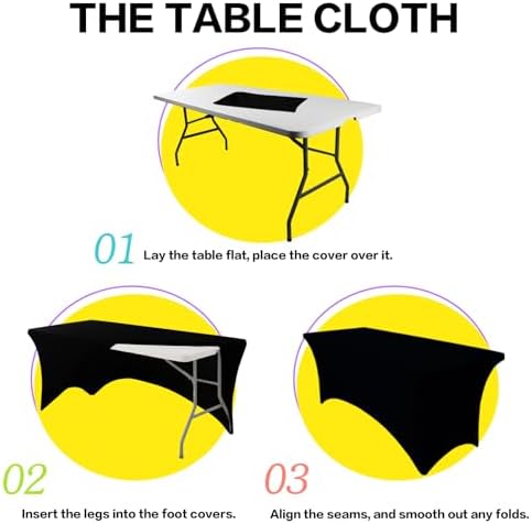 2 Pack 6FT Black Stretch Spandex Tablecloths