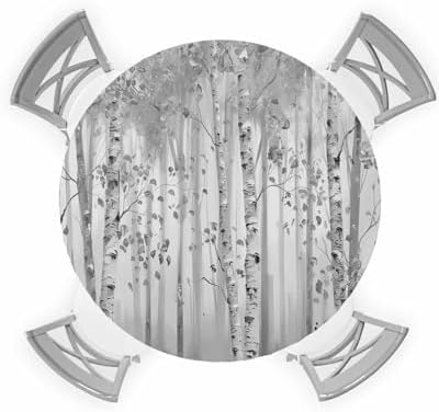 Grey Forest Round Waterproof Table Cover Fitted Tablecloth