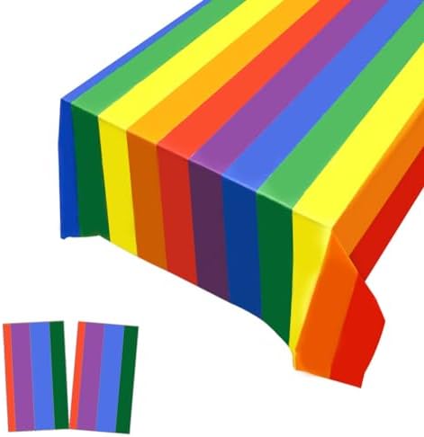 2 Pack Plastic Tablecloths - 54 x 108 Inches Rainbow Covers for Events