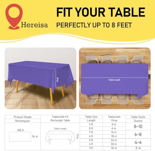 Purple Plastic Tablecloths 2 Pack Disposable Table Covers 54 x 108 Inch