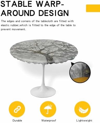 ZOE GARDEN Floral Tree Round Waterproof Table Cover Fitted Tablecloth